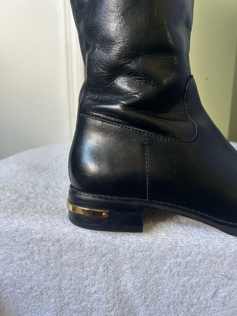 Michael Kors Black Leather Tall Boots with Brown Cuff and Gold MK - Picture 3 of 15